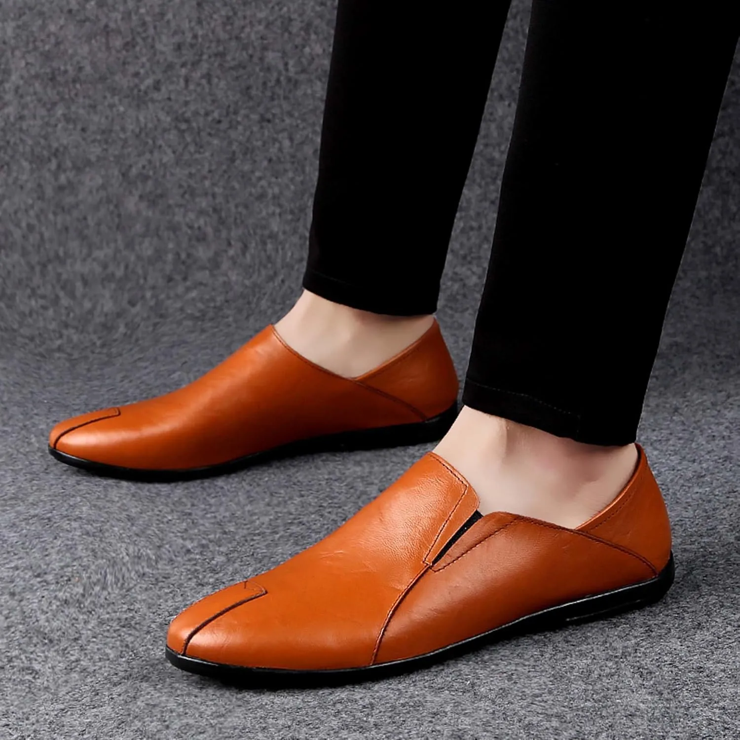 Men's Genuine Cowhide Leather Loafers, Casual Flat Shoes, Comfortable, Soft and Fashionable, Suitable for All Seasons, Suitable for Daily Travel, Driving, Excursions, Dating and Other Scenes use
