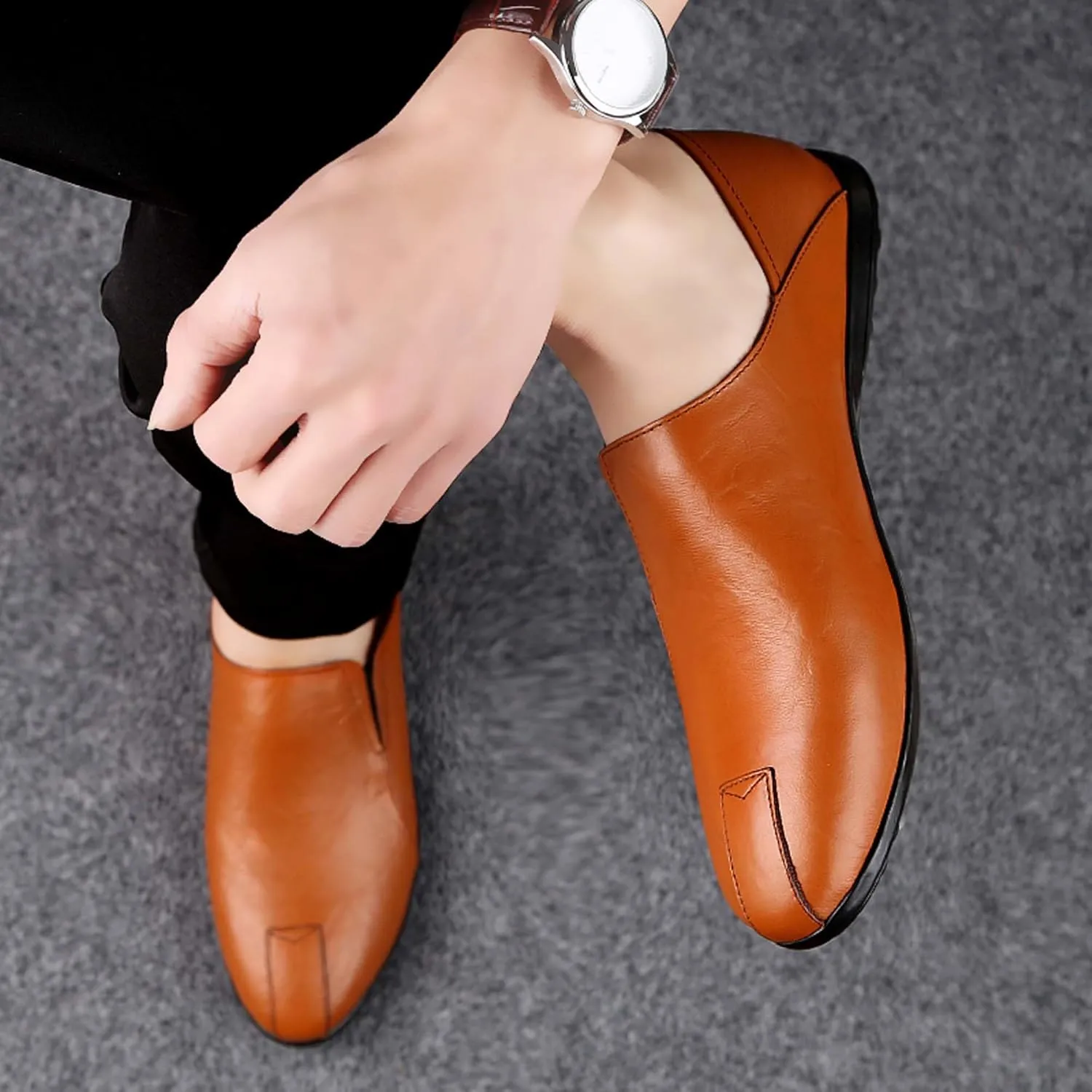 Men's Genuine Cowhide Leather Loafers, Casual Flat Shoes, Comfortable, Soft and Fashionable, Suitable for All Seasons, Suitable for Daily Travel, Driving, Excursions, Dating and Other Scenes use