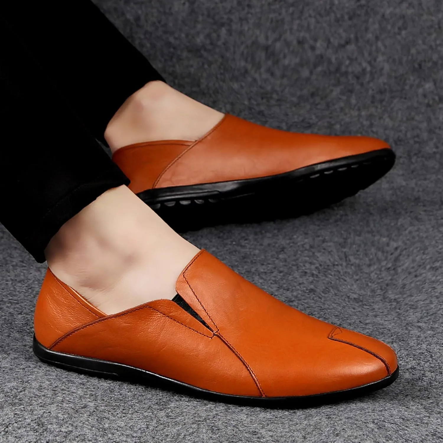 Men's Genuine Cowhide Leather Loafers, Casual Flat Shoes, Comfortable, Soft and Fashionable, Suitable for All Seasons, Suitable for Daily Travel, Driving, Excursions, Dating and Other Scenes use