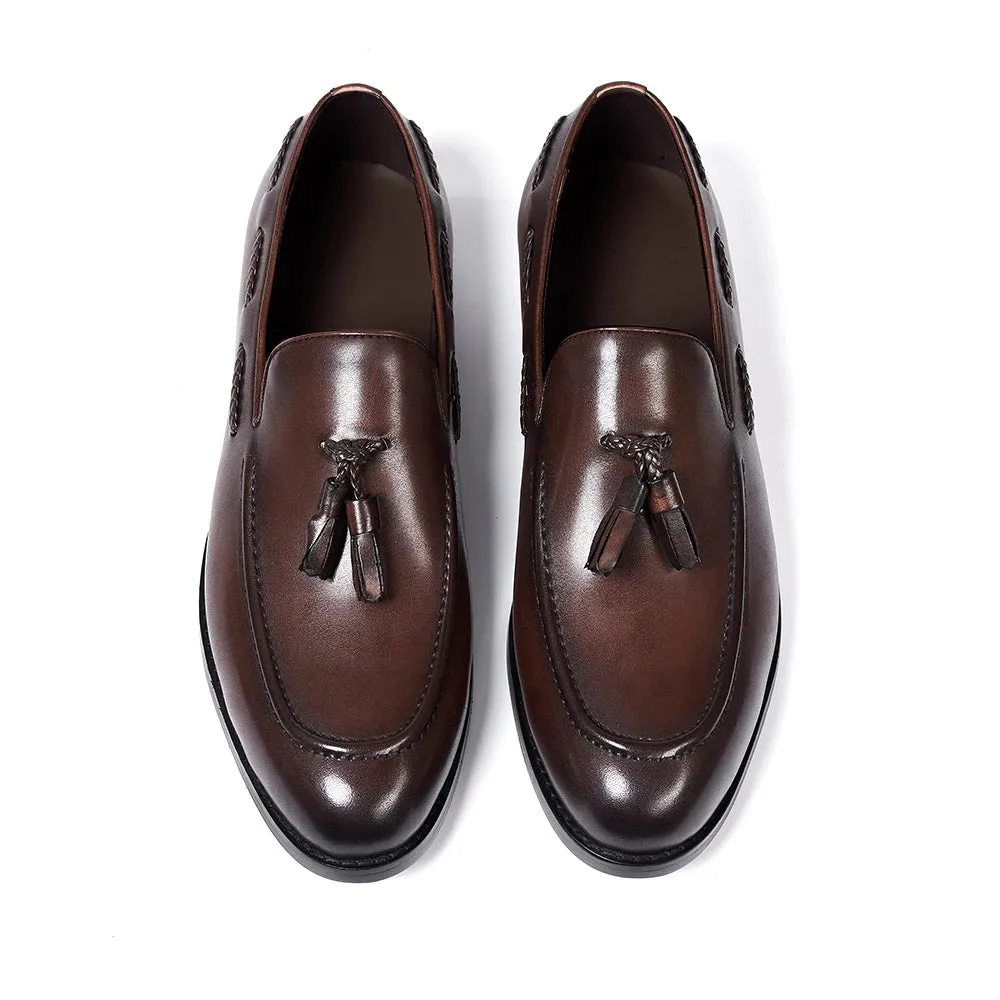 Men's Genuine Leather Handmade Slip on Tassel Loafers Shoes