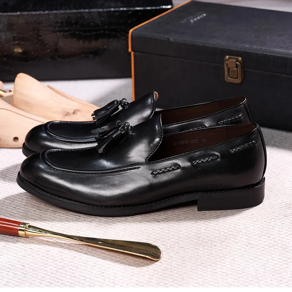 Men's Genuine Leather Handmade Slip on Tassel Loafers Shoes