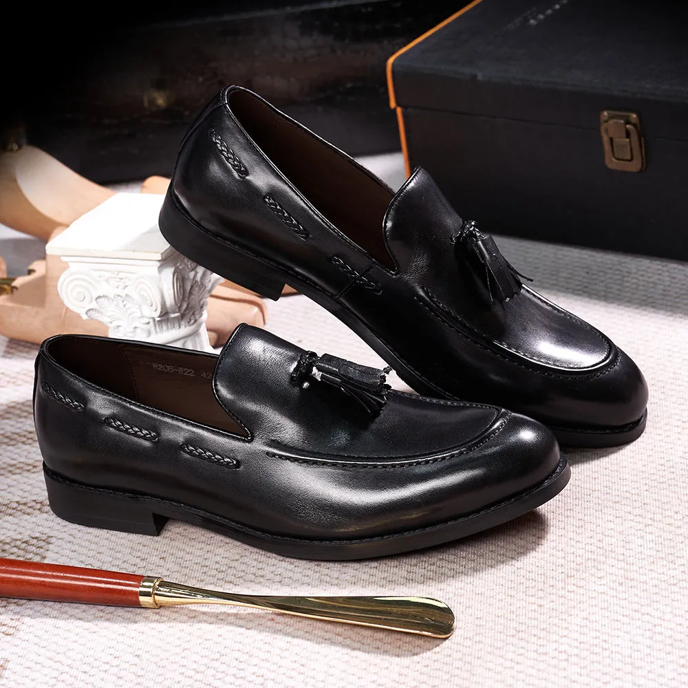 Men's Genuine Leather Handmade Slip on Tassel Loafers Shoes