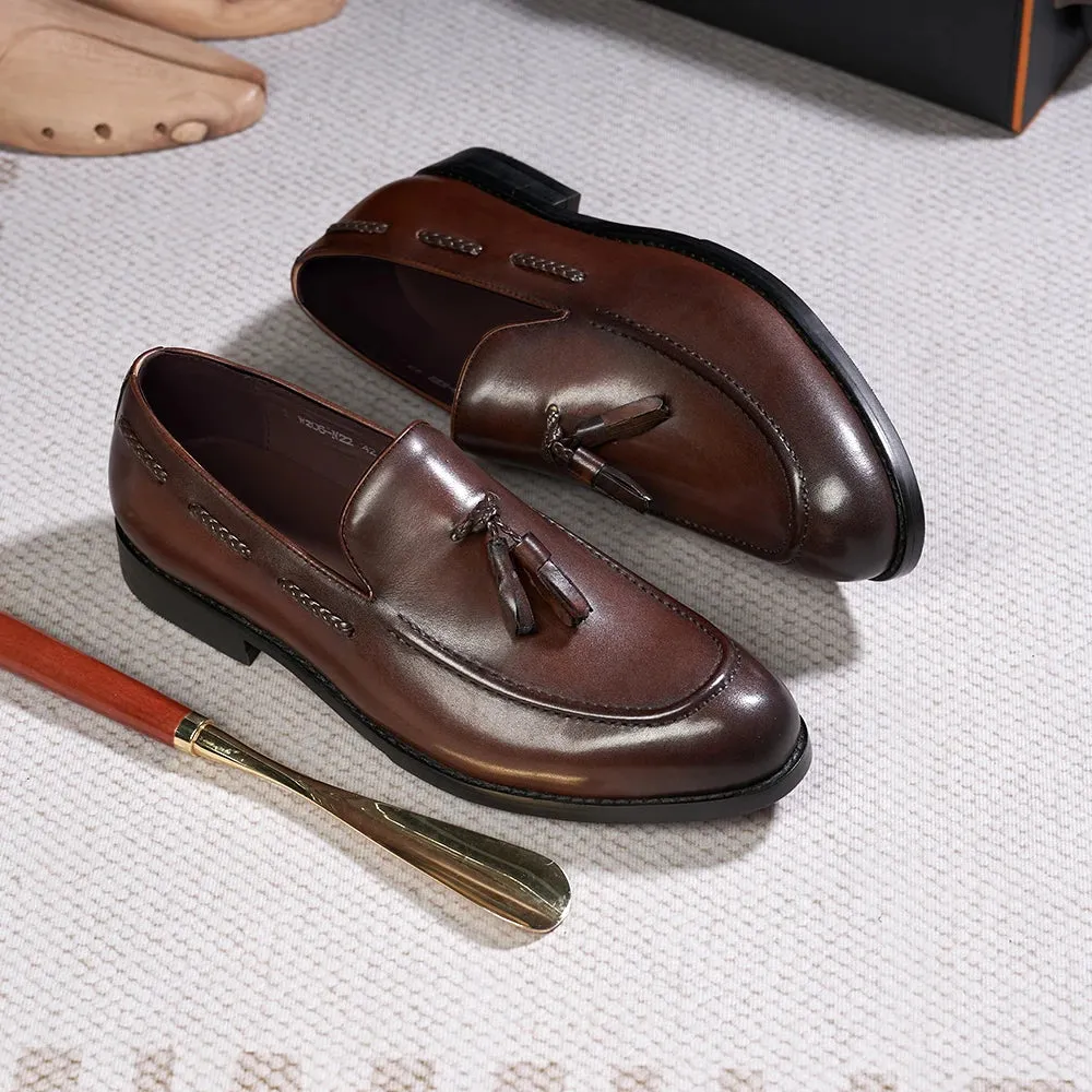 Men's Genuine Leather Handmade Slip on Tassel Loafers Shoes