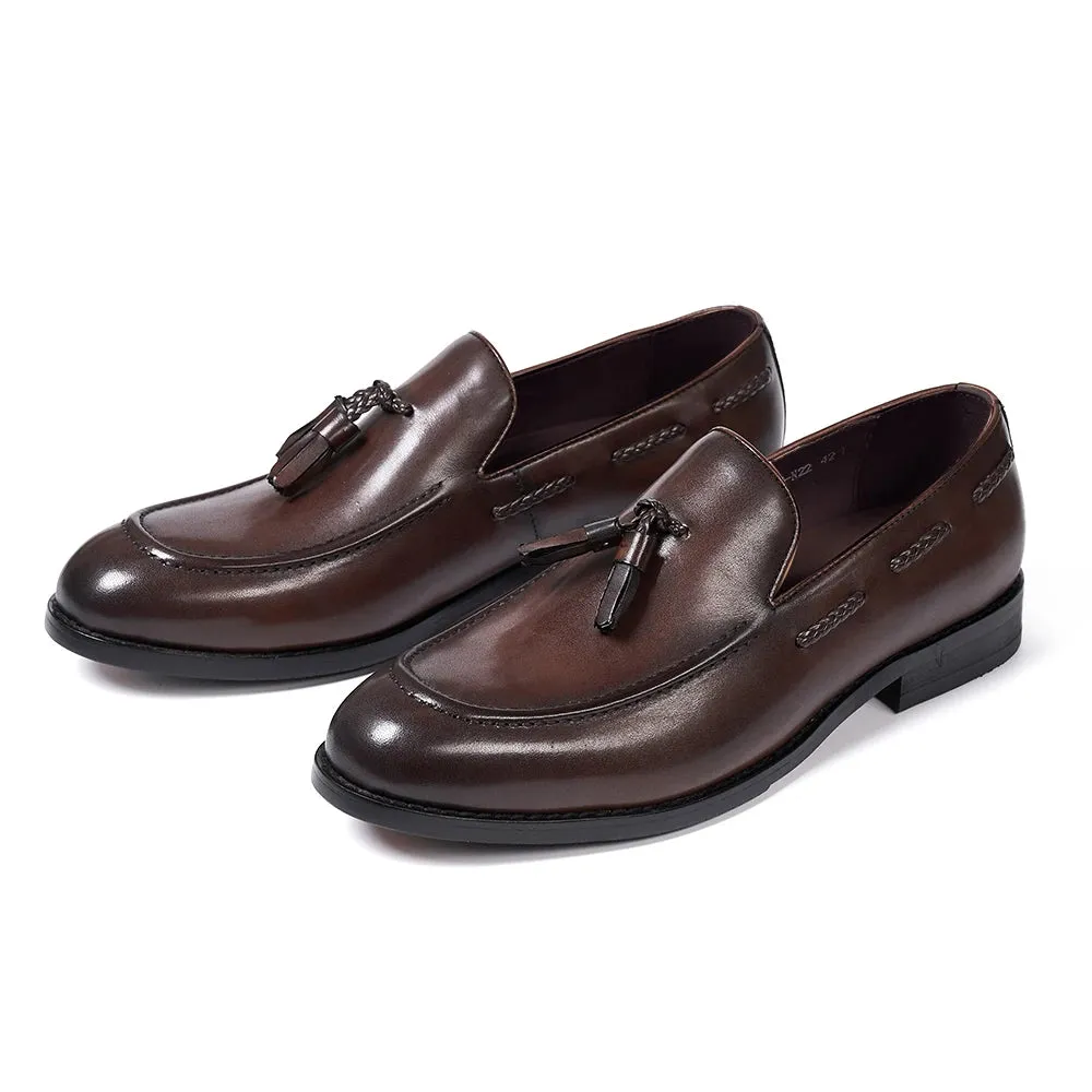 Men's Genuine Leather Handmade Slip on Tassel Loafers Shoes