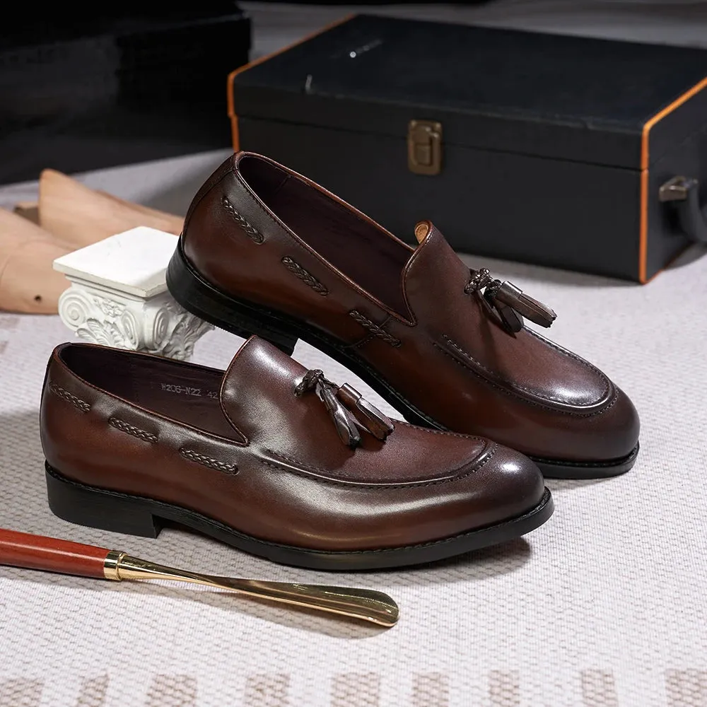Men's Genuine Leather Handmade Slip on Tassel Loafers Shoes