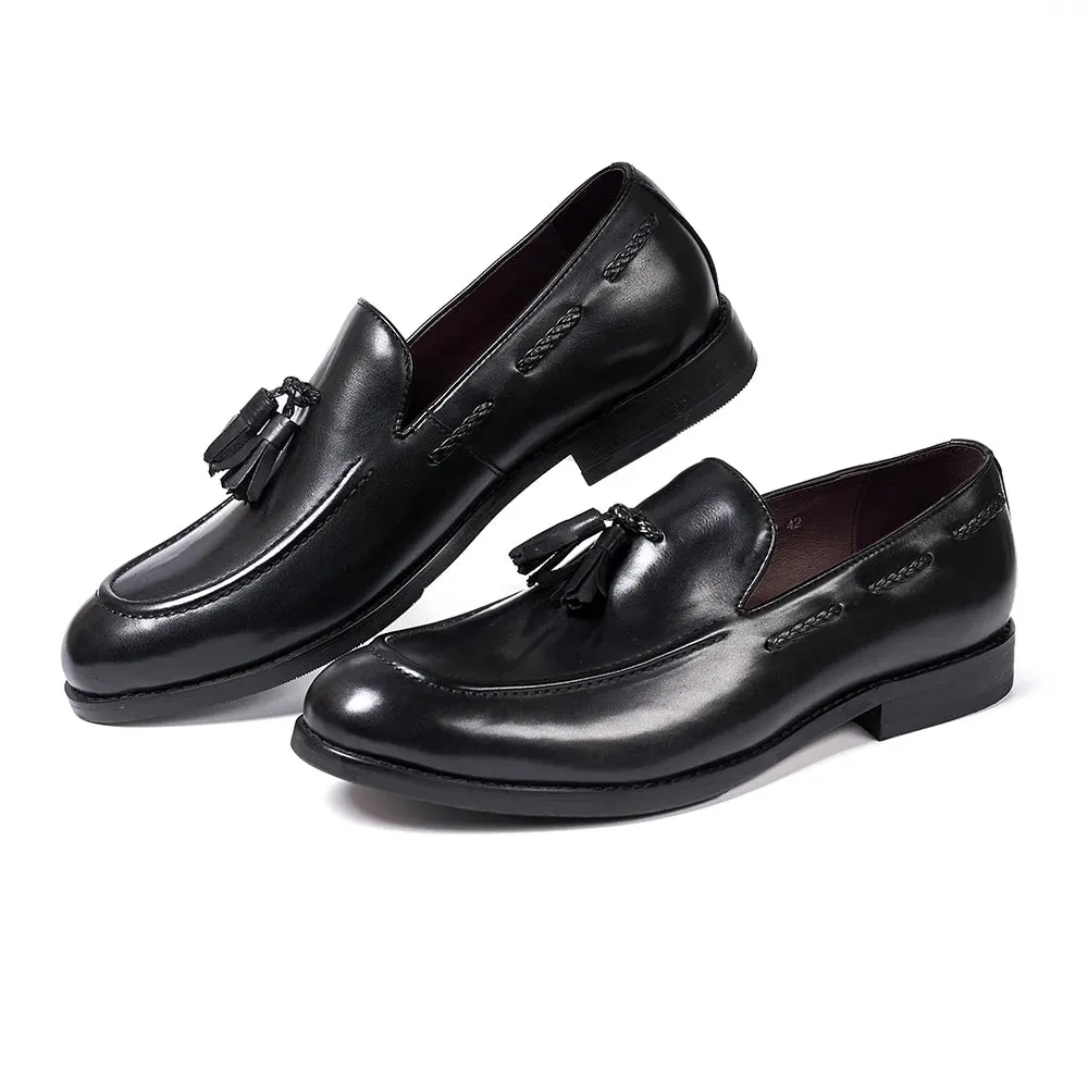 Men's Genuine Leather Handmade Slip on Tassel Loafers Shoes