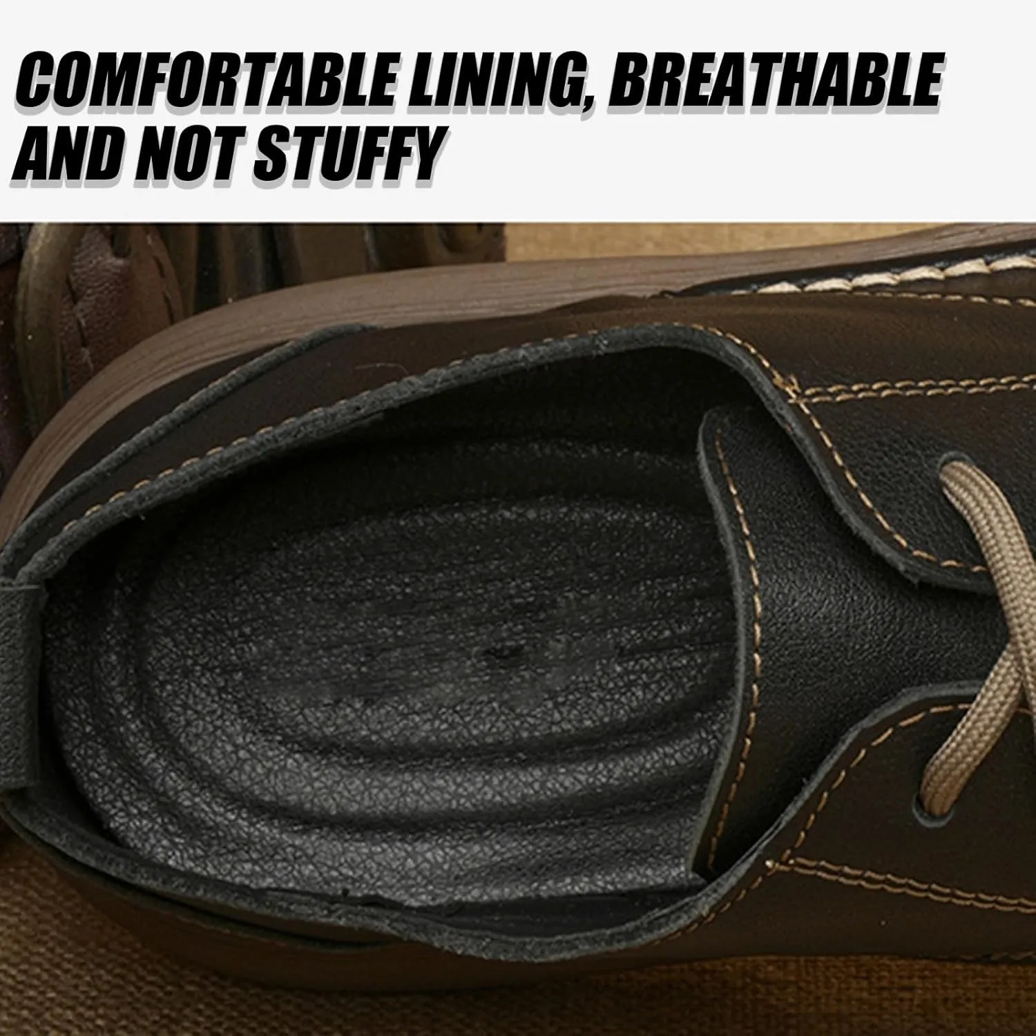 Men's Genuine Leather Soft Sole Walking Oxford Shoes Retro Round Toe Lace-Up Non-Slip Business Casual Shoes Suitable for Work Driving
