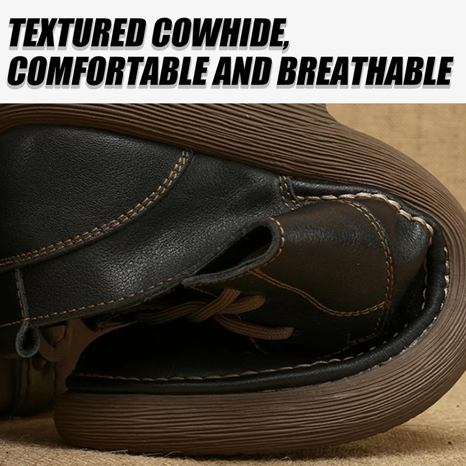 Men's Genuine Leather Soft Sole Walking Oxford Shoes Retro Round Toe Lace-Up Non-Slip Business Casual Shoes Suitable for Work Driving