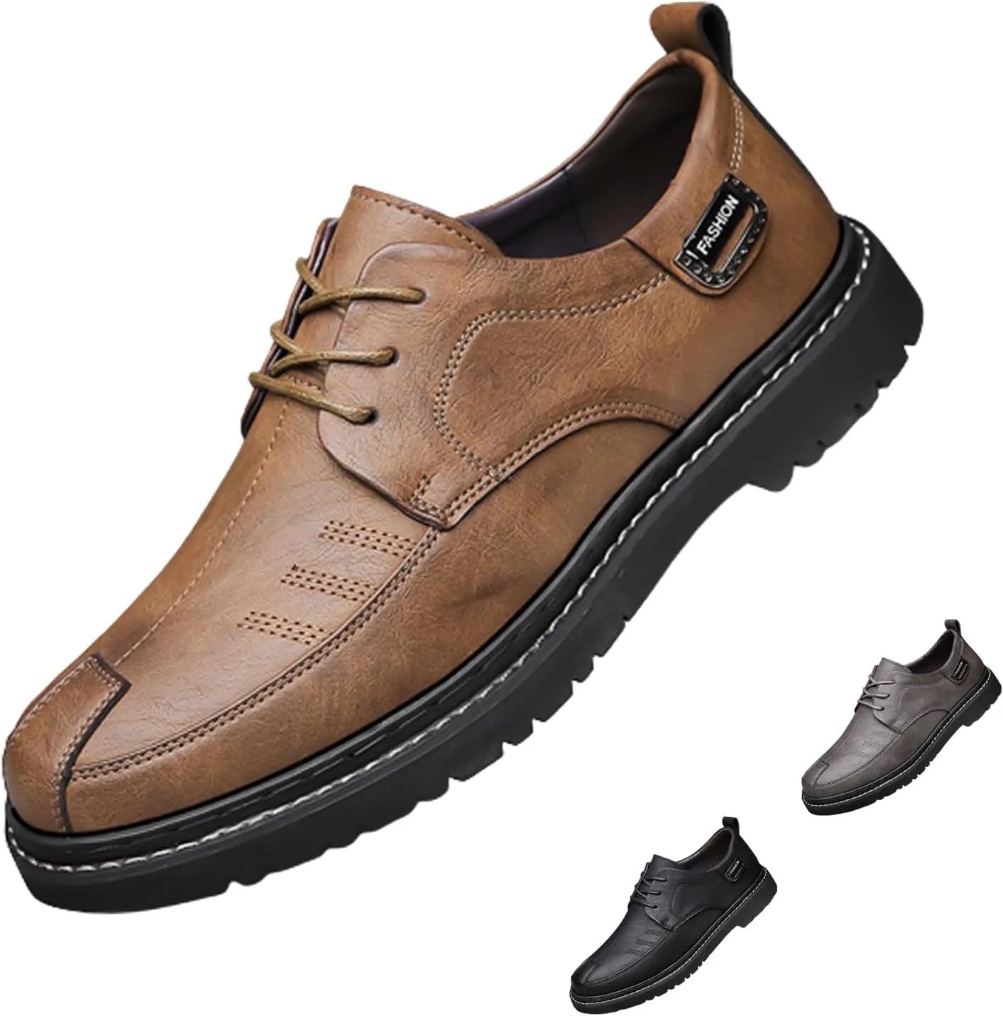 Men's Hand Stitching Leather Lace Up Loafer,Vintage Breathable Soft-Faced Soft-Soled Leather Shoe Comfortable Slip on Flat Business Office Dress Driving Casual Outdoor Walking Shoes
