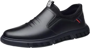 Men's Leather Business Casual Slip On Loafers,Non-Slip Soft Sole Non-Stripe Oxford Derby Orthopedic Leather Shoes