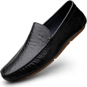 Men's Leather Casual Shoes,Driving Moccasins,Slip-On Loafers, Gray,Green,Black
