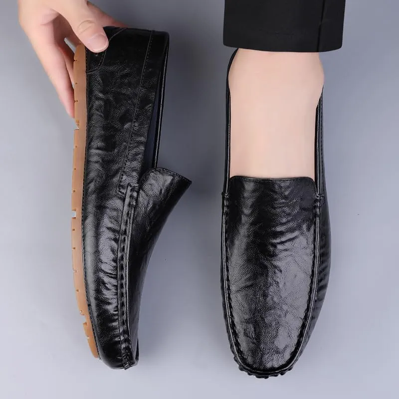 Men's Leather Casual Shoes,Driving Moccasins,Slip-On Loafers, Gray,Green,Black