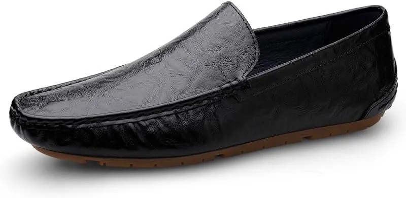 Men's Leather Casual Shoes,Driving Moccasins,Slip-On Loafers, Gray,Green,Black