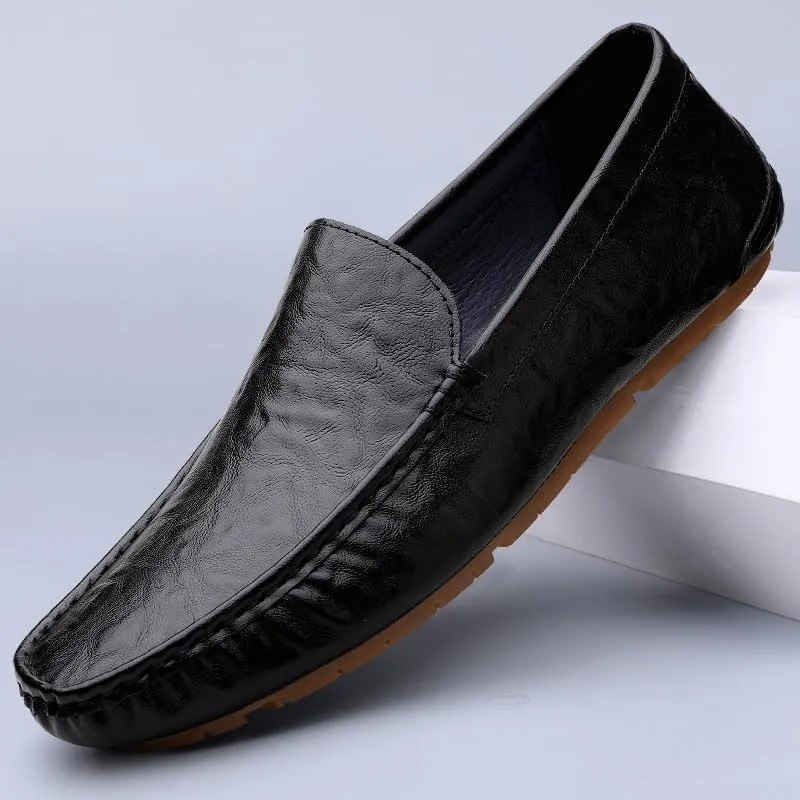 Men's Leather Casual Shoes,Driving Moccasins,Slip-On Loafers, Gray,Green,Black