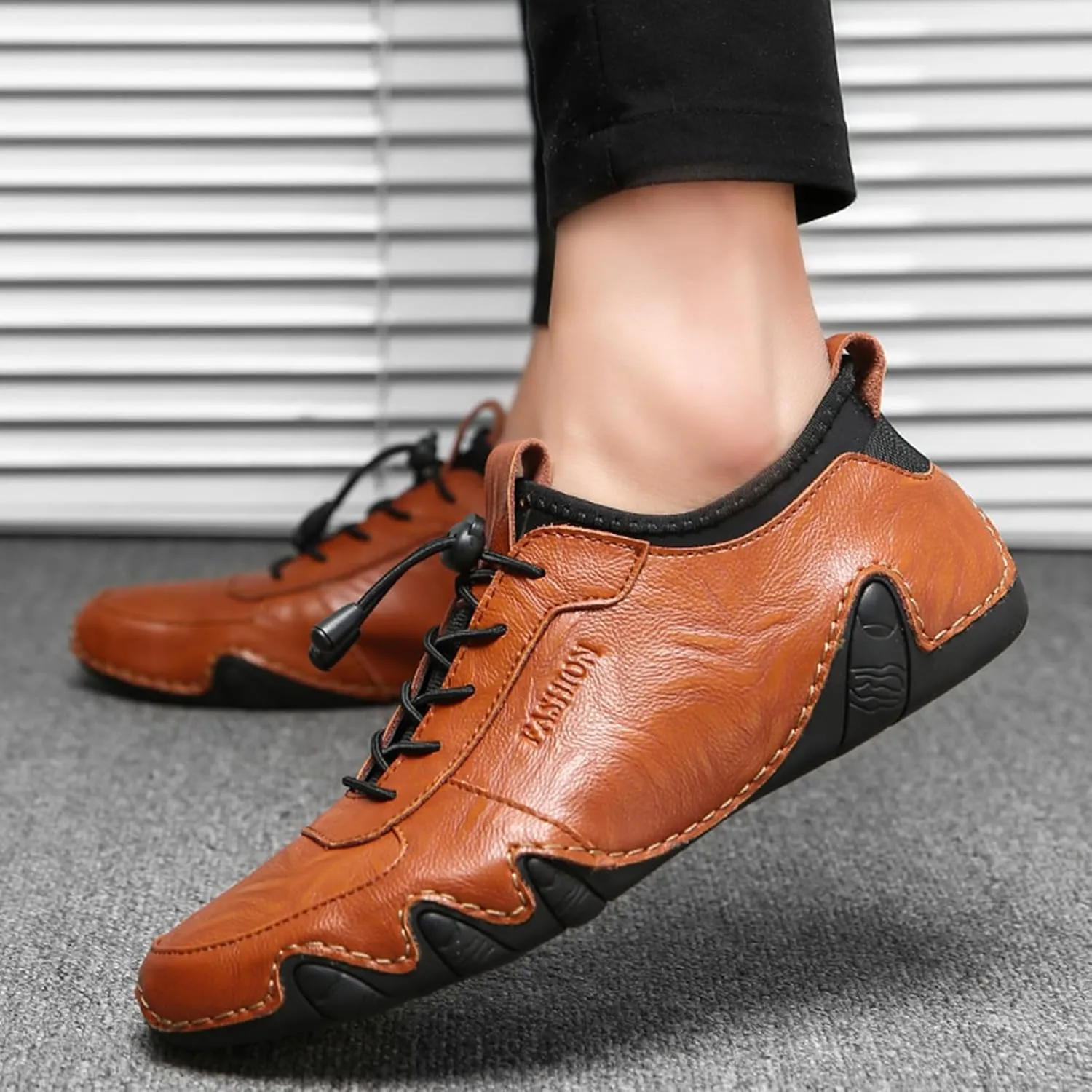 Mens Leather Driving Loafers Comfort Moccasin Slip On Flats Boat Casual Shoes