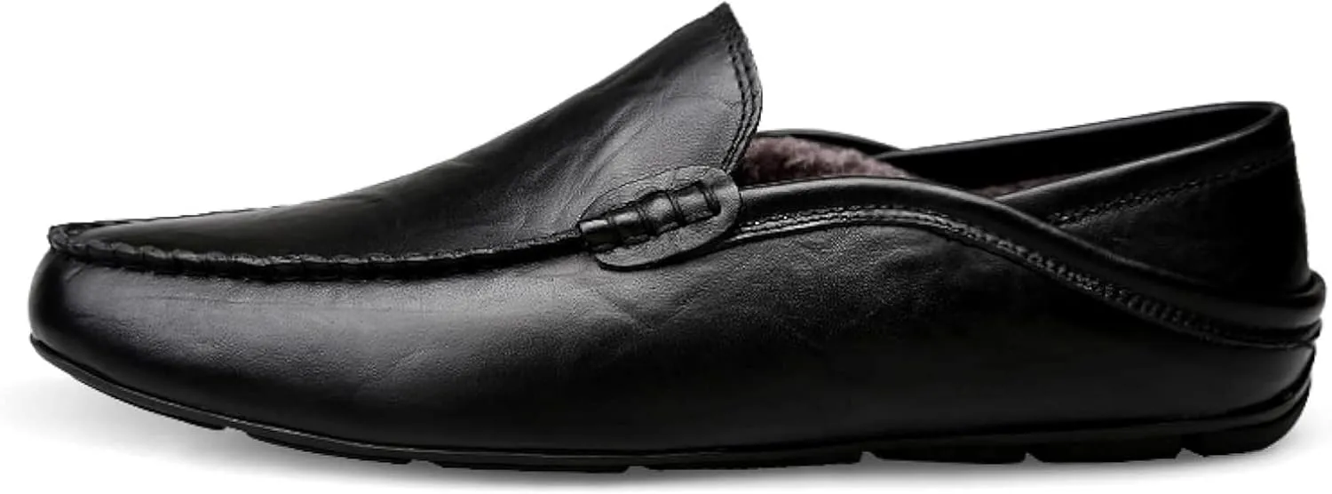 Men's Leather Handmade Driving Loafers, Casual Shoes, Winter Warm Loafers, Men's Lightweight Flat Shoes