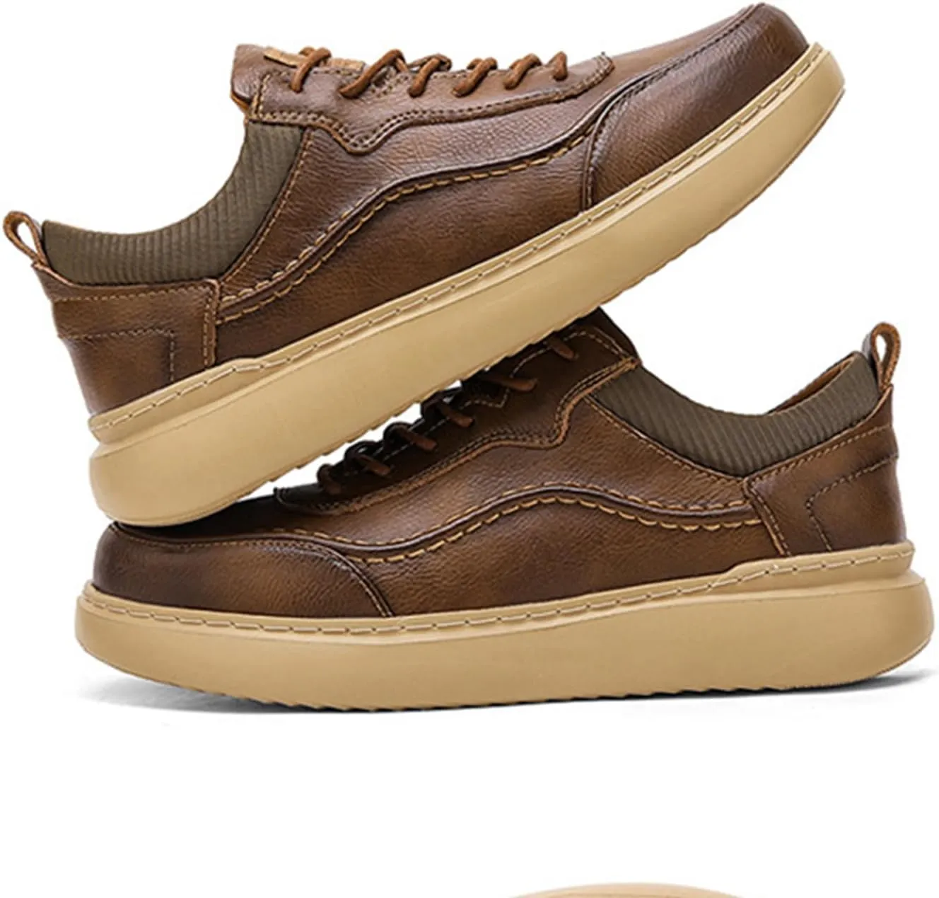 Men's Leather Lace-Up Oxford Dress Sneaker Shoes Fashion Slip-On Business Casual Shoes Comfortable Office Work Shoes