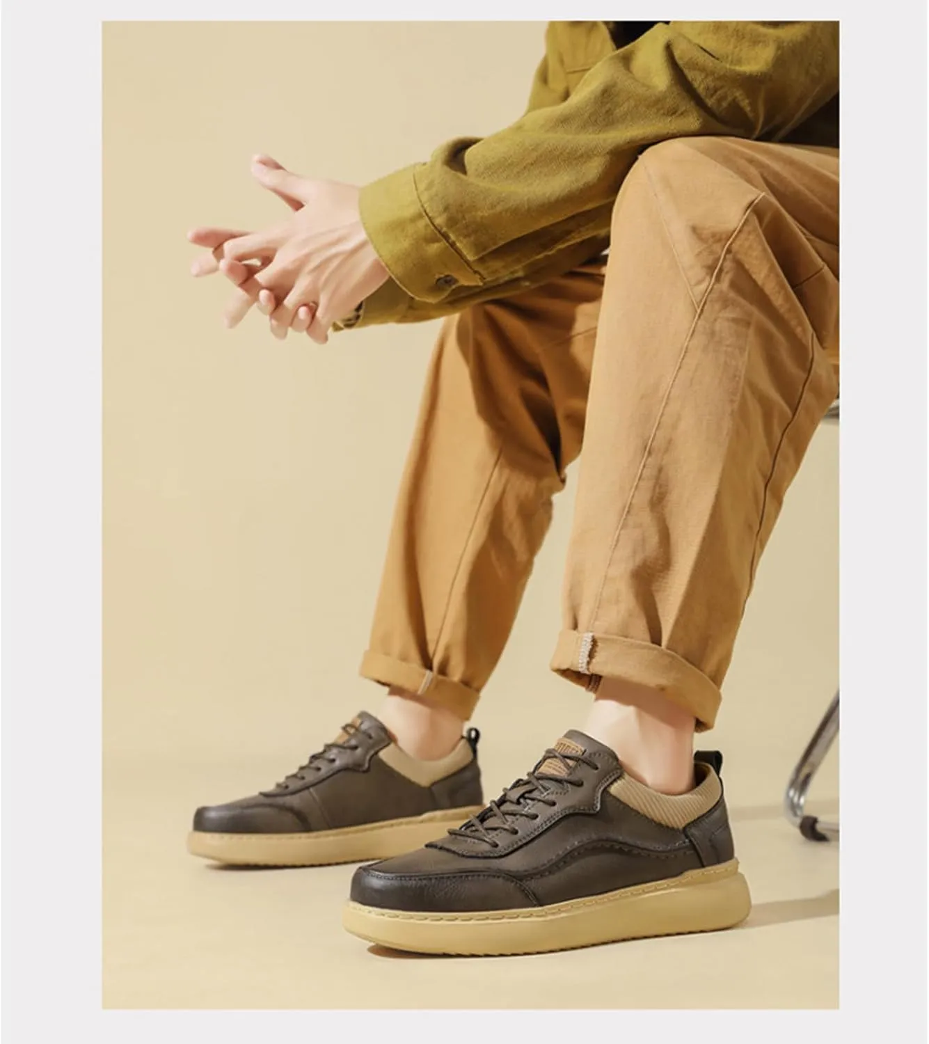 Men's Leather Lace-Up Oxford Dress Sneaker Shoes Fashion Slip-On Business Casual Shoes Comfortable Office Work Shoes
