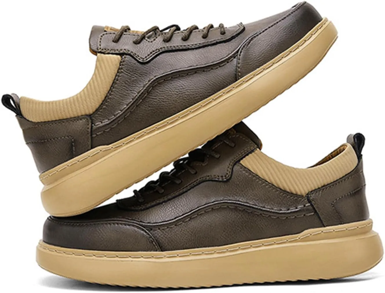 Men's Leather Lace-Up Oxford Dress Sneaker Shoes Fashion Slip-On Business Casual Shoes Comfortable Office Work Shoes
