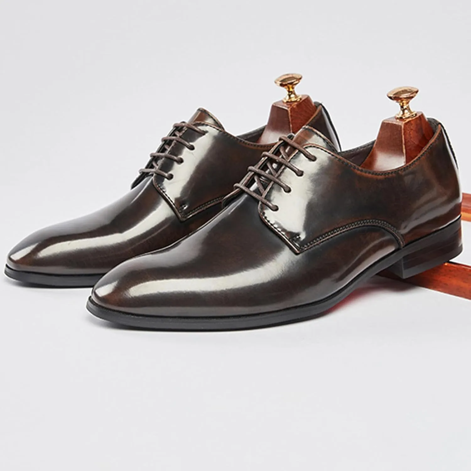 Men's Leather Pointed Toe Lace Up Dress Oxford Shoes,Classic Comfortable Slip-On Business Casual Shoes Non-Slip Office Wedding Formal Leather Shoes