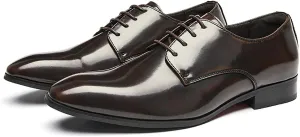 Men's Leather Pointed Toe Lace Up Dress Oxford Shoes,Classic Comfortable Slip-On Business Casual Shoes Non-Slip Office Wedding Formal Leather Shoes
