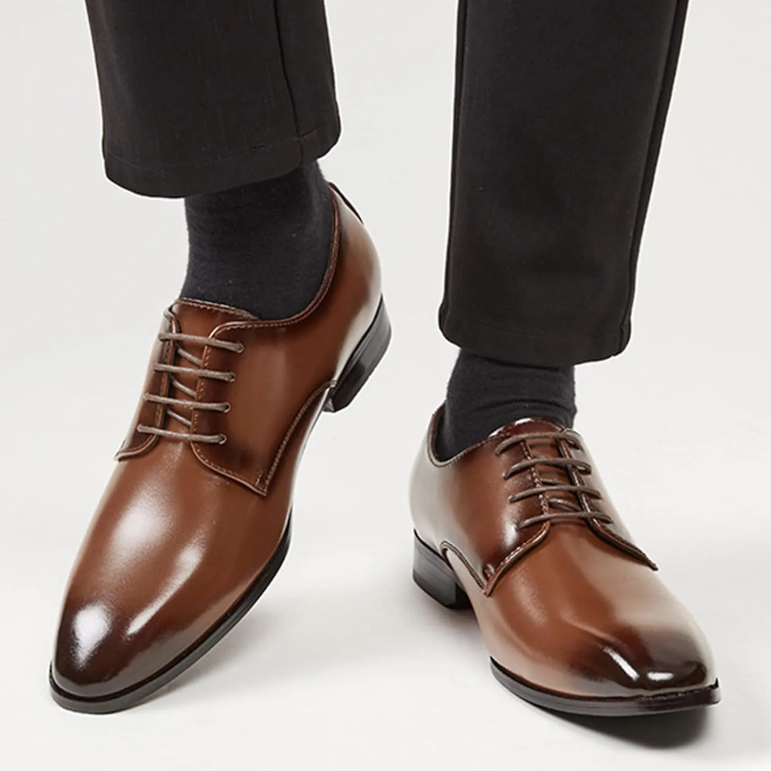 Men's Leather Pointed Toe Lace Up Dress Oxford Shoes,Classic Comfortable Slip-On Business Casual Shoes Non-Slip Office Wedding Formal Leather Shoes