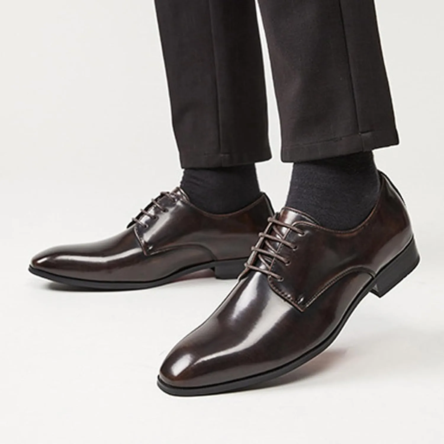 Men's Leather Pointed Toe Lace Up Dress Oxford Shoes,Classic Comfortable Slip-On Business Casual Shoes Non-Slip Office Wedding Formal Leather Shoes