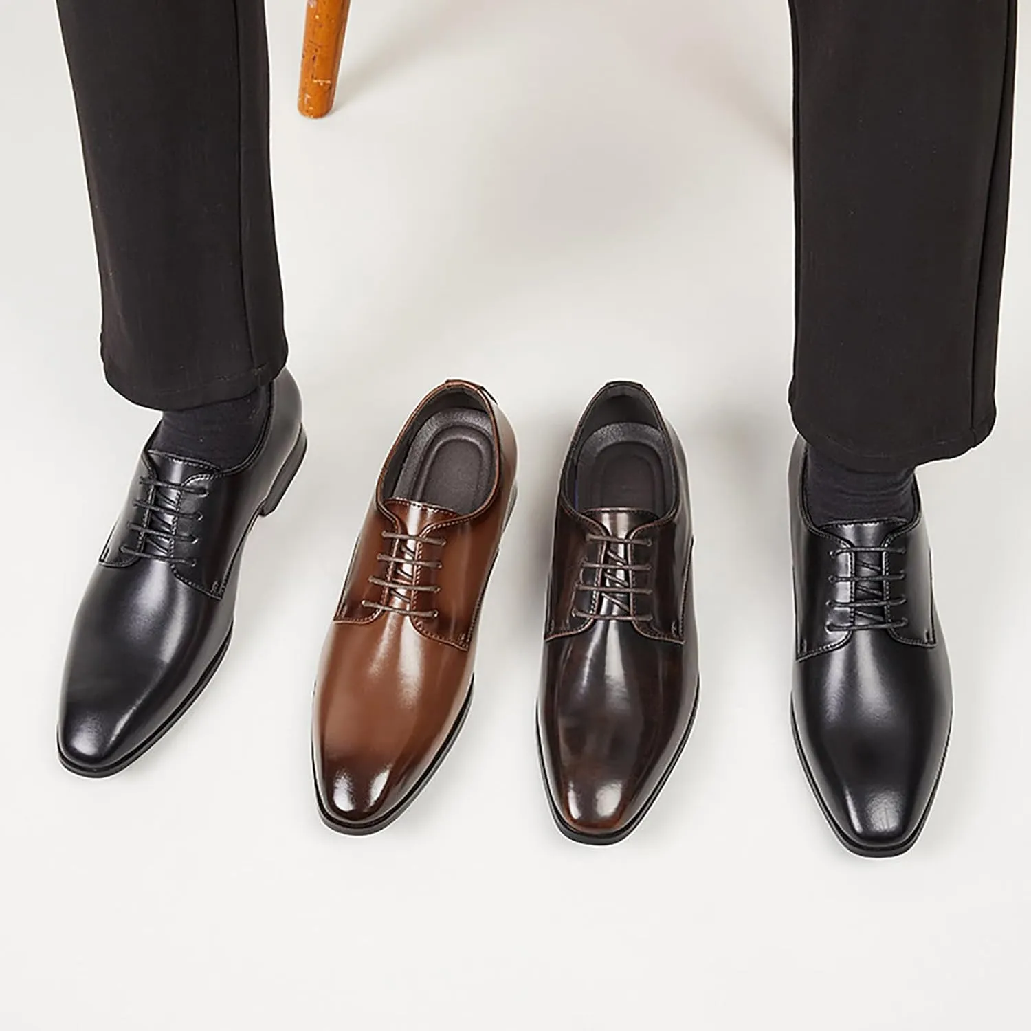Men's Leather Pointed Toe Lace Up Dress Oxford Shoes,Classic Comfortable Slip-On Business Casual Shoes Non-Slip Office Wedding Formal Leather Shoes