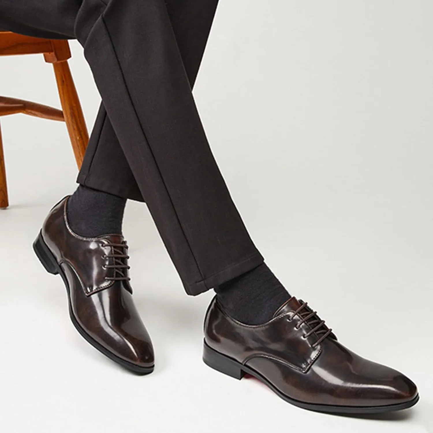 Men's Leather Pointed Toe Lace Up Dress Oxford Shoes,Classic Comfortable Slip-On Business Casual Shoes Non-Slip Office Wedding Formal Leather Shoes