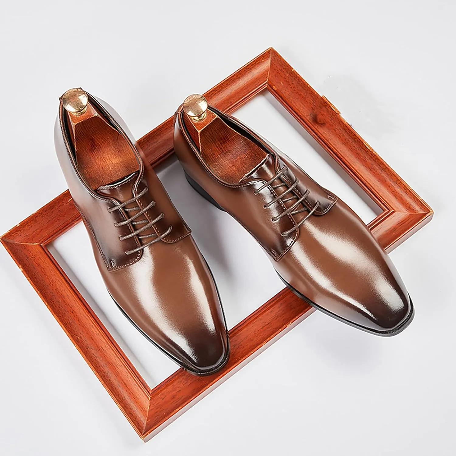 Men's Leather Pointed Toe Lace Up Dress Oxford Shoes,Classic Comfortable Slip-On Business Casual Shoes Non-Slip Office Wedding Formal Leather Shoes