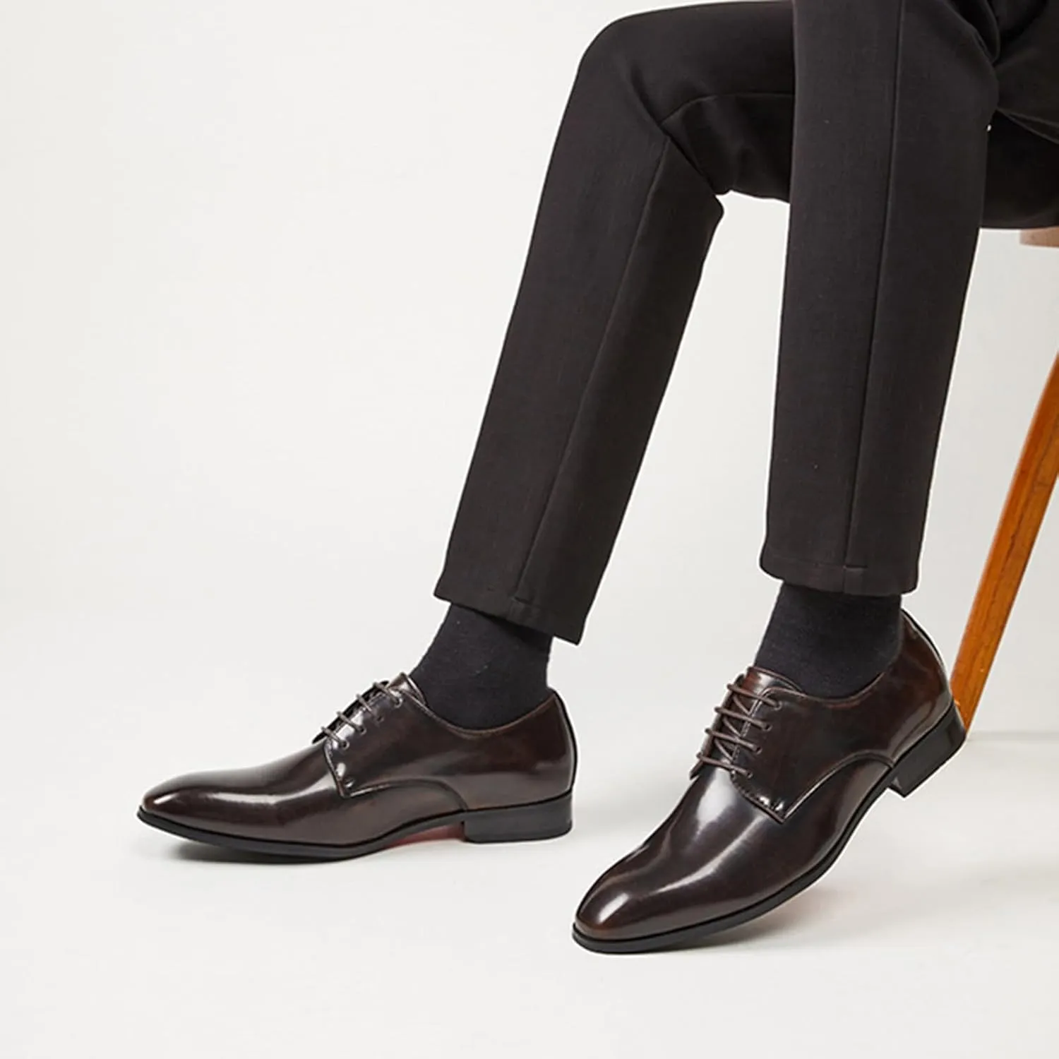 Men's Leather Pointed Toe Lace Up Dress Oxford Shoes,Classic Comfortable Slip-On Business Casual Shoes Non-Slip Office Wedding Formal Leather Shoes
