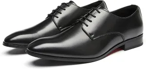 Men's Leather Pointed Toe Lace Up Dress Oxford Shoes,Classic Comfortable Slip-On Business Casual Shoes Non-Slip Office Wedding Formal Leather Shoes