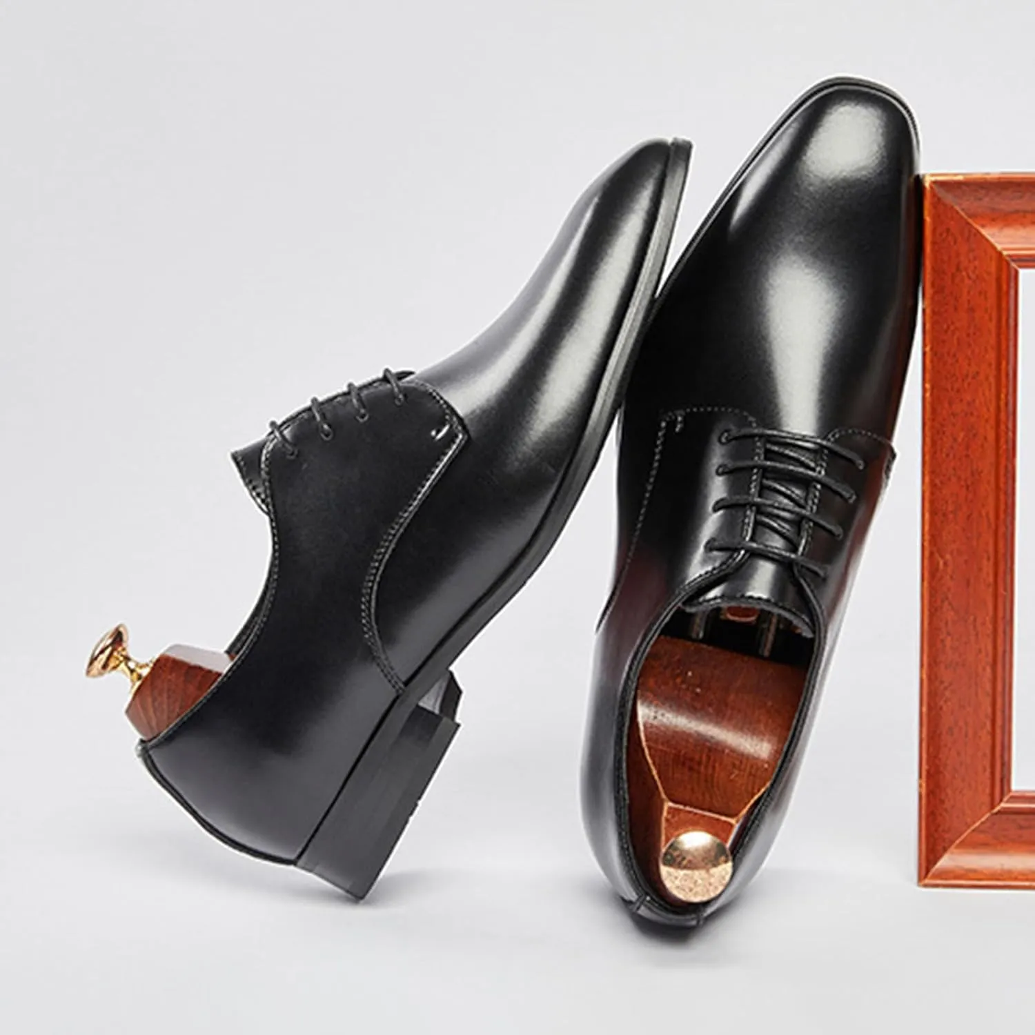 Men's Leather Pointed Toe Lace Up Dress Oxford Shoes,Classic Comfortable Slip-On Business Casual Shoes Non-Slip Office Wedding Formal Leather Shoes