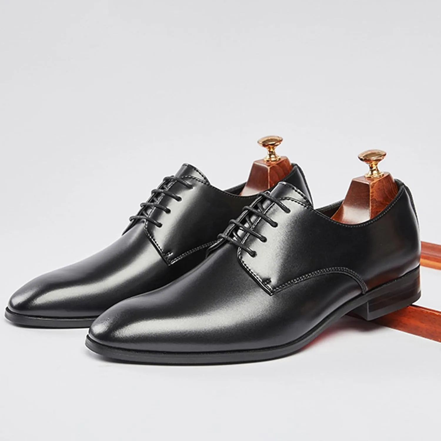 Men's Leather Pointed Toe Lace Up Dress Oxford Shoes,Classic Comfortable Slip-On Business Casual Shoes Non-Slip Office Wedding Formal Leather Shoes