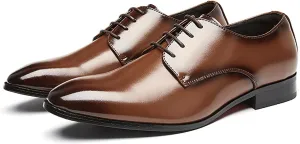 Men's Leather Pointed Toe Lace Up Dress Oxford Shoes,Classic Comfortable Slip-On Business Casual Shoes Non-Slip Office Wedding Formal Leather Shoes