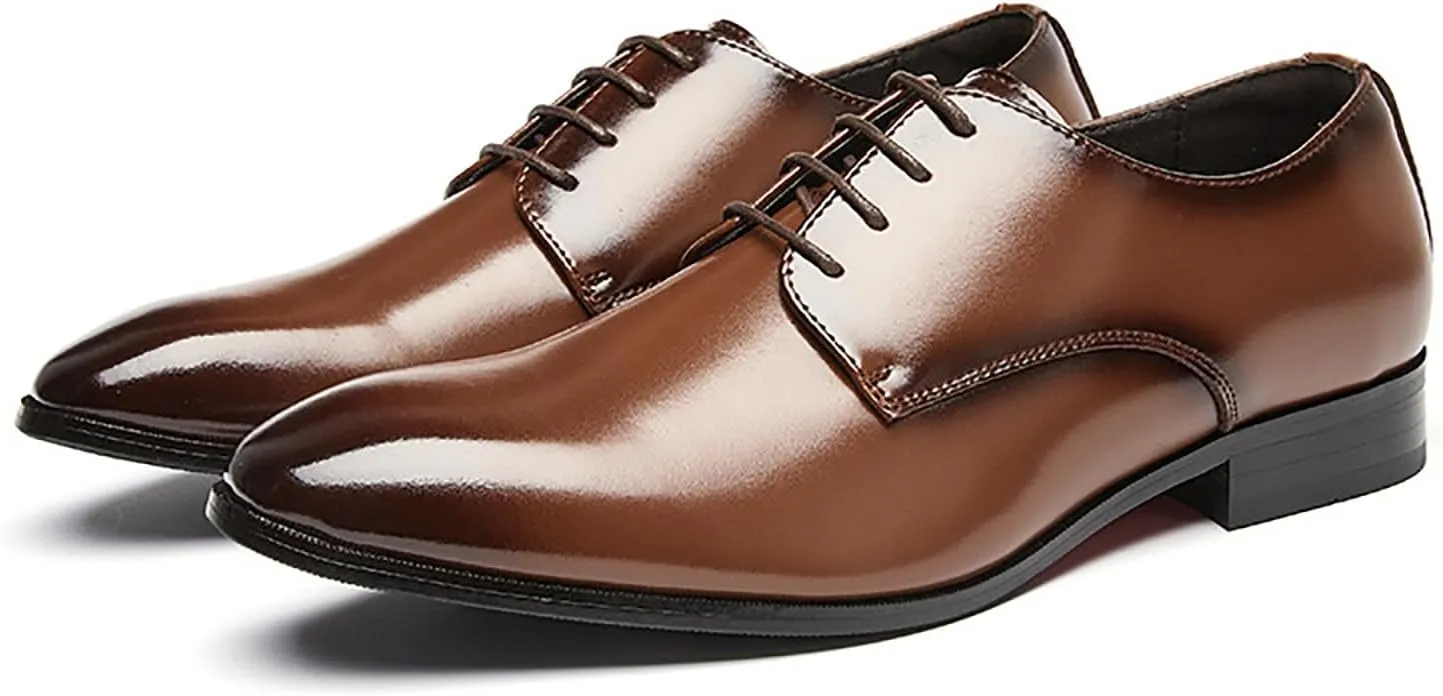 Men's Leather Pointed Toe Lace Up Dress Oxford Shoes,Classic Comfortable Slip-On Business Casual Shoes Non-Slip Office Wedding Formal Leather Shoes