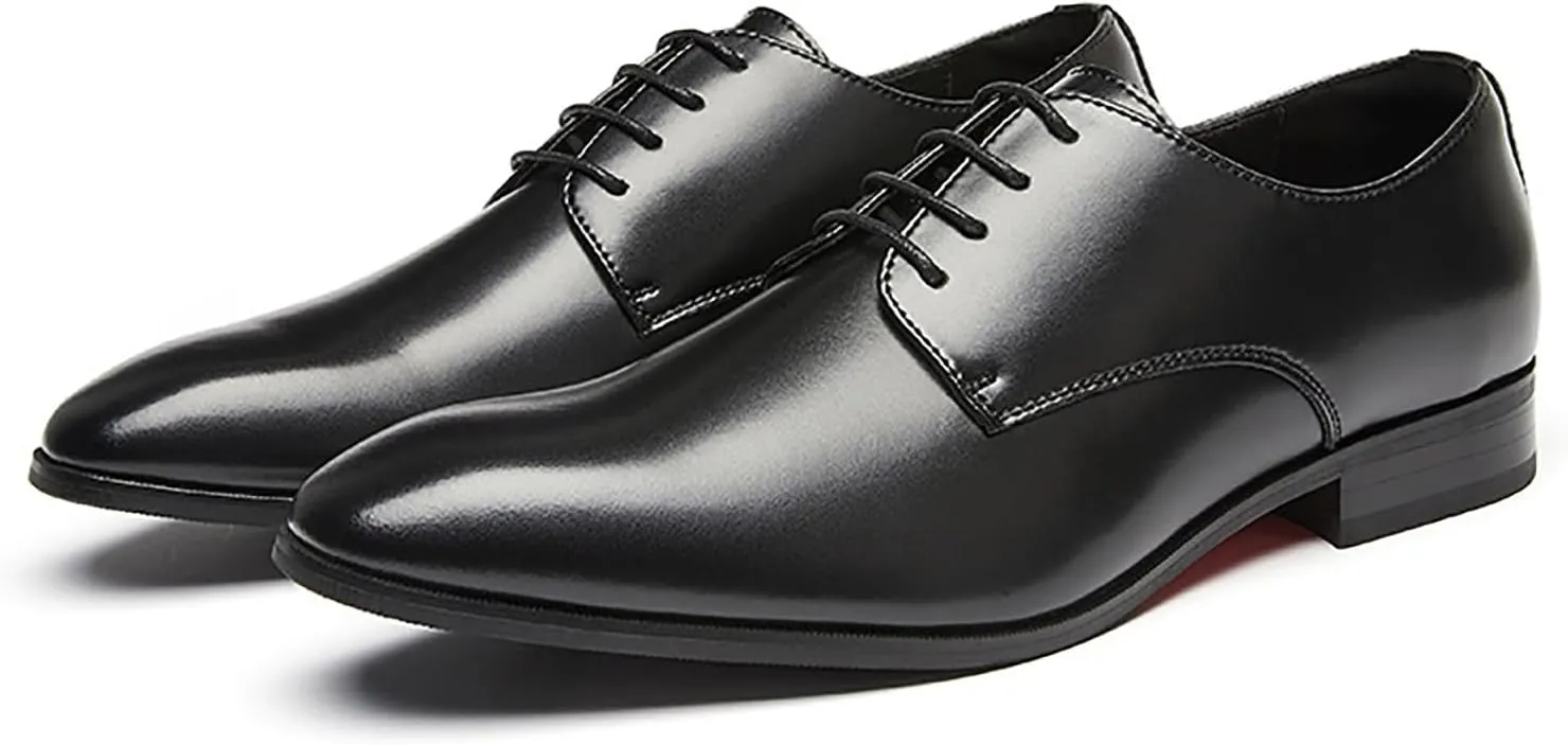 Men's Leather Pointed Toe Lace Up Dress Oxford Shoes,Classic Comfortable Slip-On Business Casual Shoes Non-Slip Office Wedding Formal Leather Shoes