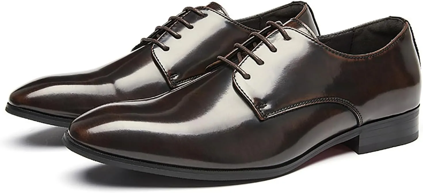 Men's Leather Pointed Toe Lace Up Dress Oxford Shoes,Classic Comfortable Slip-On Business Casual Shoes Non-Slip Office Wedding Formal Leather Shoes