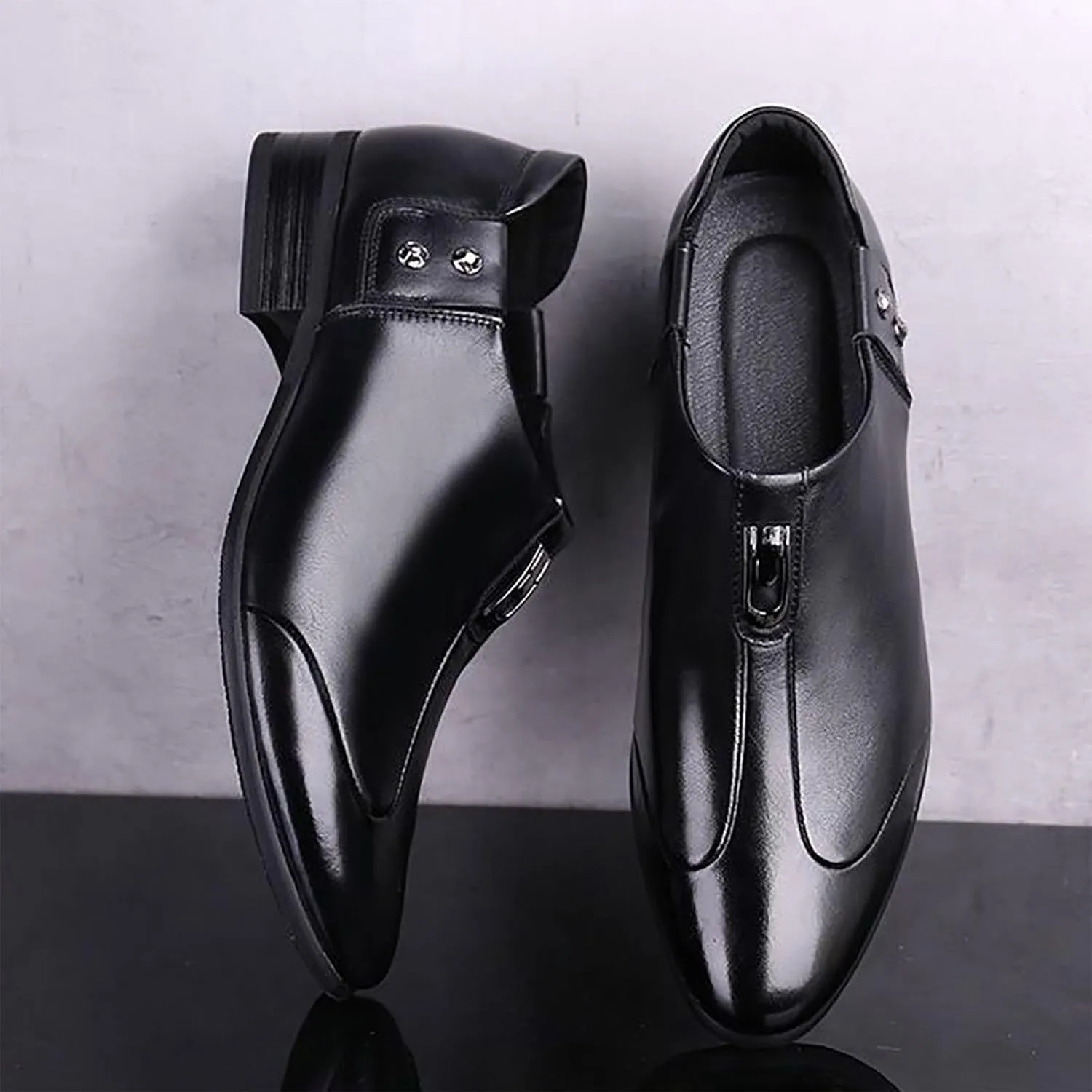 Men's Leather Slip-On Dress Shoes, Trendy Pointed-Toe Business Casual Shoes, Comfortable & Breathable for Events & Daily Wear