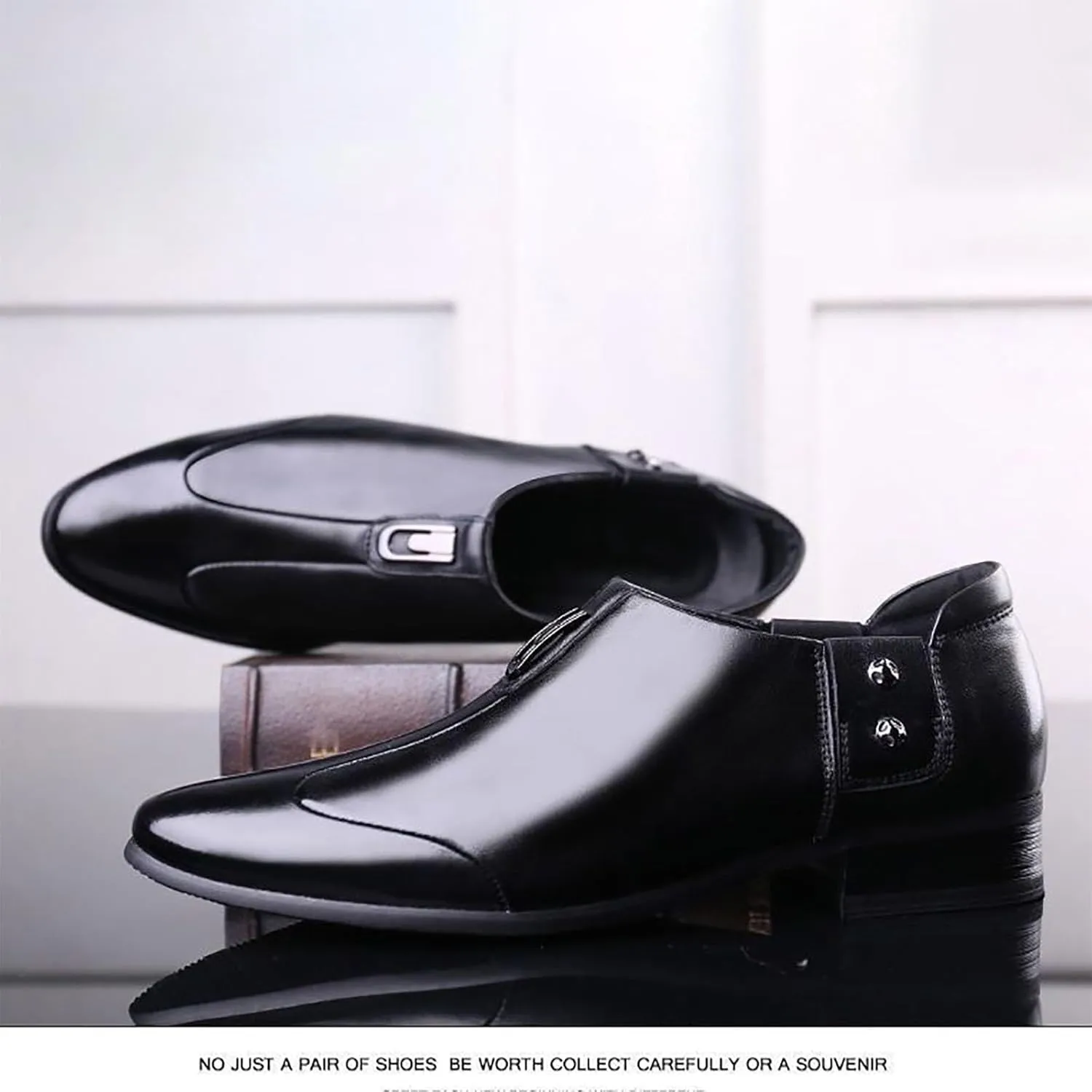 Men's Leather Slip-On Dress Shoes, Trendy Pointed-Toe Business Casual Shoes, Comfortable & Breathable for Events & Daily Wear