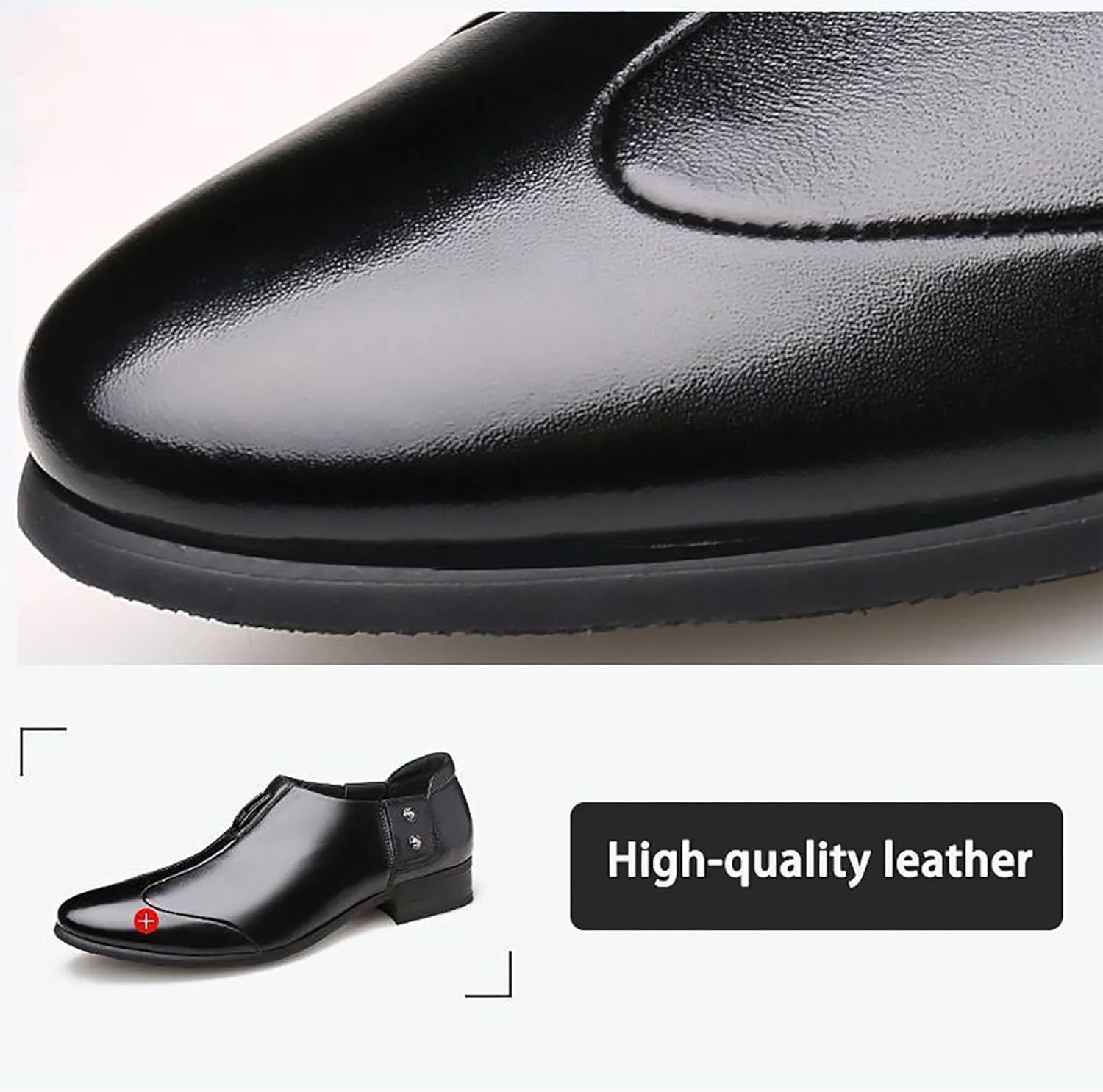 Men's Leather Slip-On Dress Shoes, Trendy Pointed-Toe Business Casual Shoes, Comfortable & Breathable for Events & Daily Wear