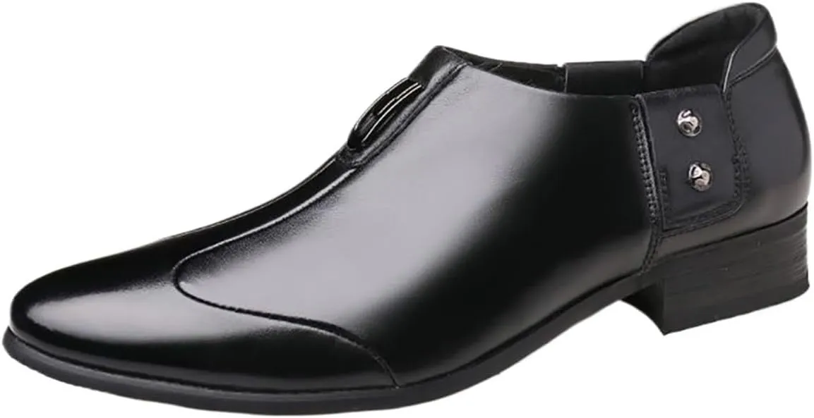Men's Leather Slip-On Dress Shoes, Trendy Pointed-Toe Business Casual Shoes, Comfortable & Breathable for Events & Daily Wear
