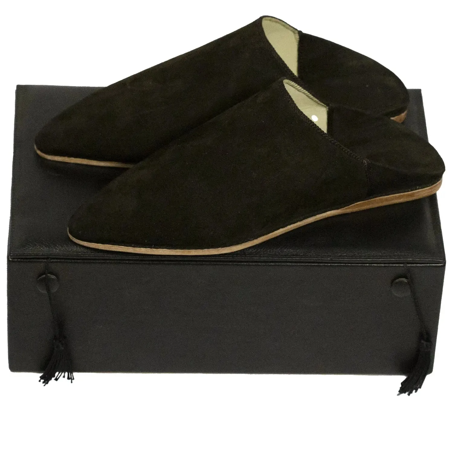 Men's Pointed Black Moroccan Babouches Leather Slippers