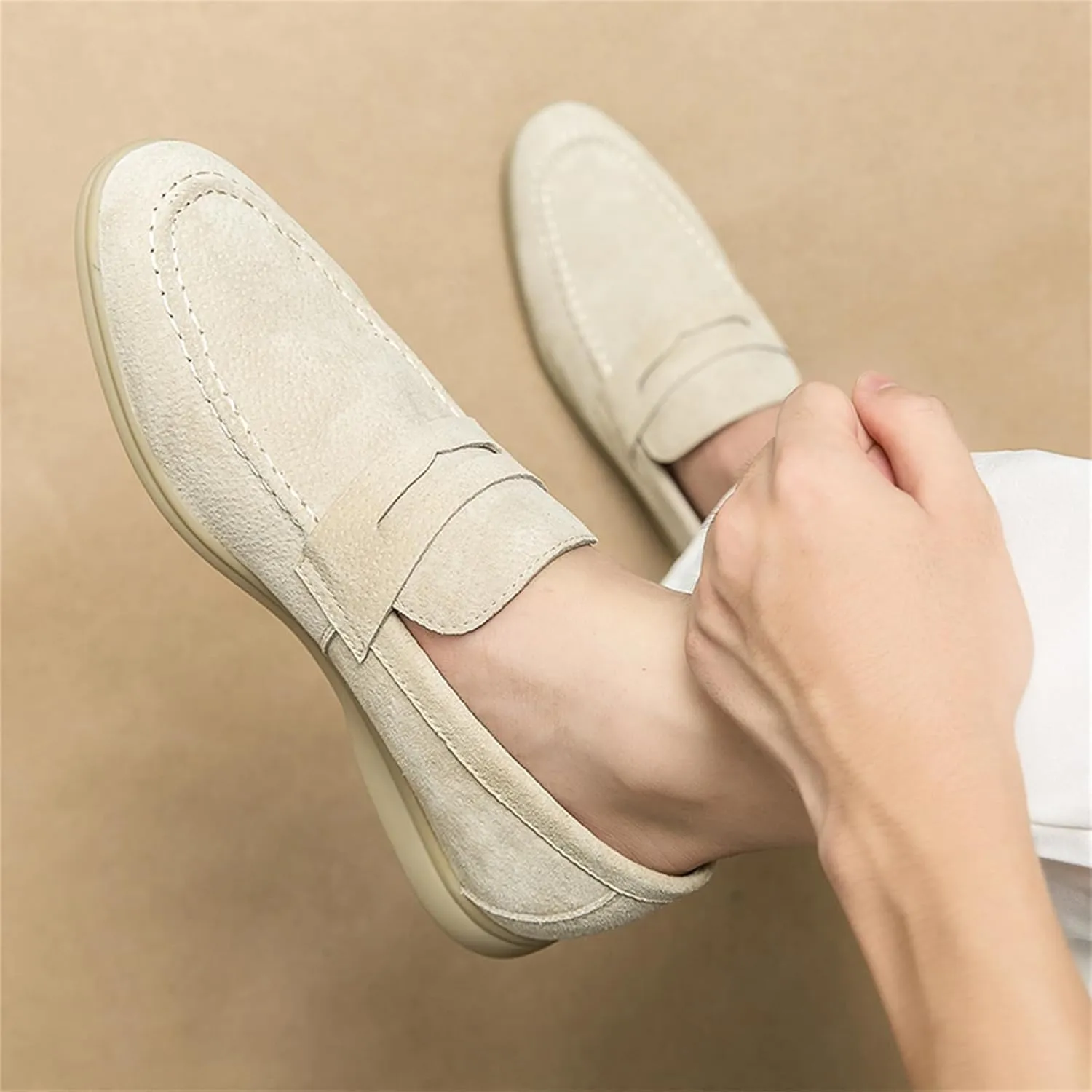 Men's Retro Business Formal Leather Penny Loafers Slip on Flat Lightweight Driving Boat Shoes
