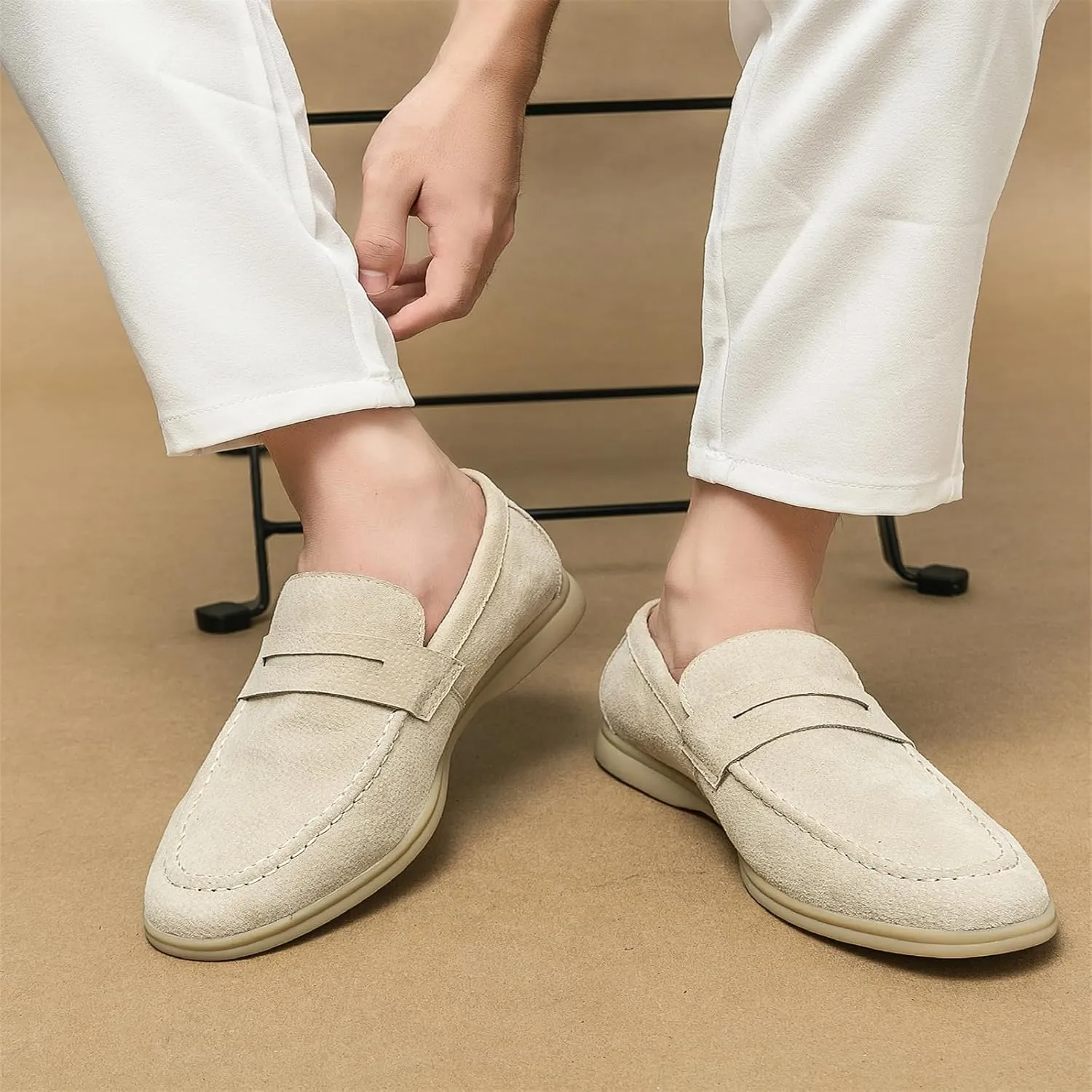 Men's Retro Business Formal Leather Penny Loafers Slip on Flat Lightweight Driving Boat Shoes