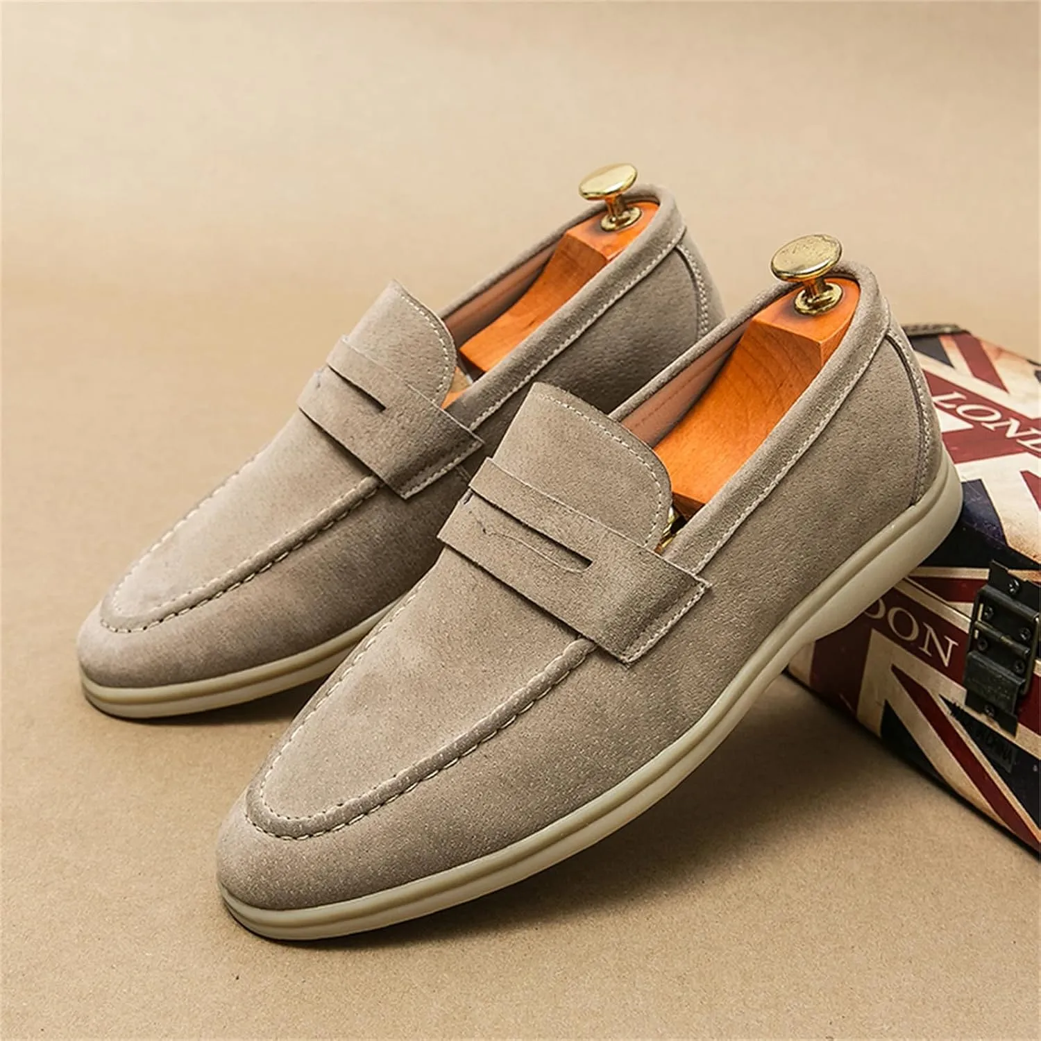 Men's Retro Business Formal Leather Penny Loafers Slip on Flat Lightweight Driving Boat Shoes