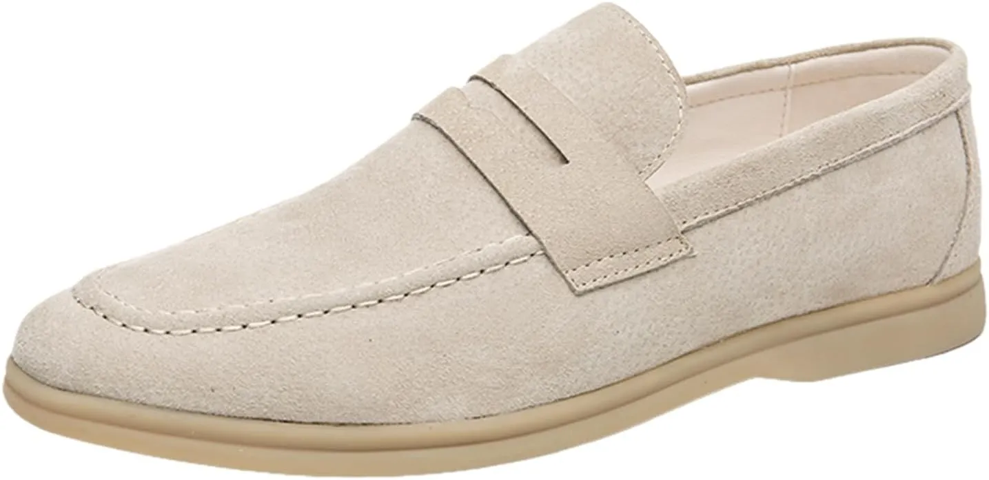 Men's Retro Business Formal Leather Penny Loafers Slip on Flat Lightweight Driving Boat Shoes