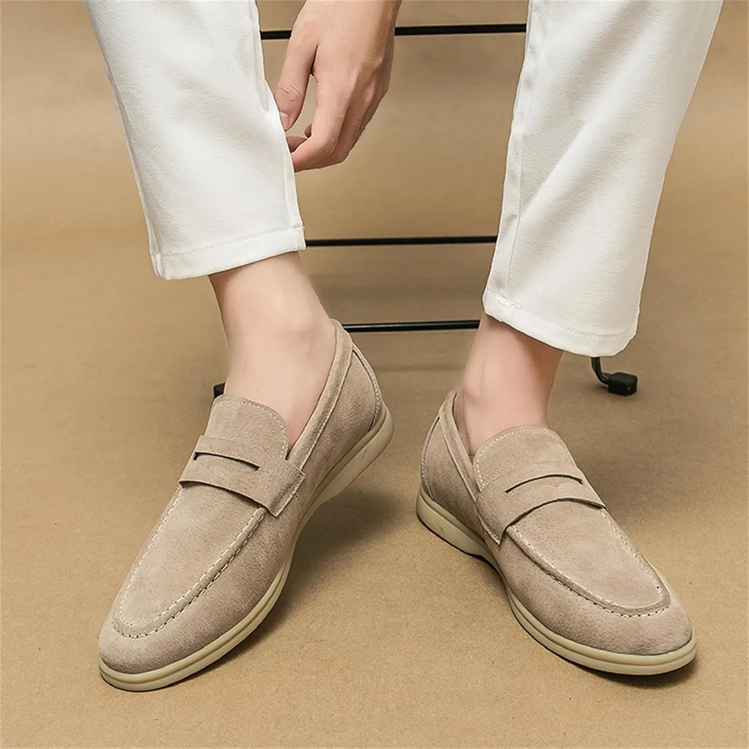 Men's Retro Business Formal Leather Penny Loafers Slip on Flat Lightweight Driving Boat Shoes