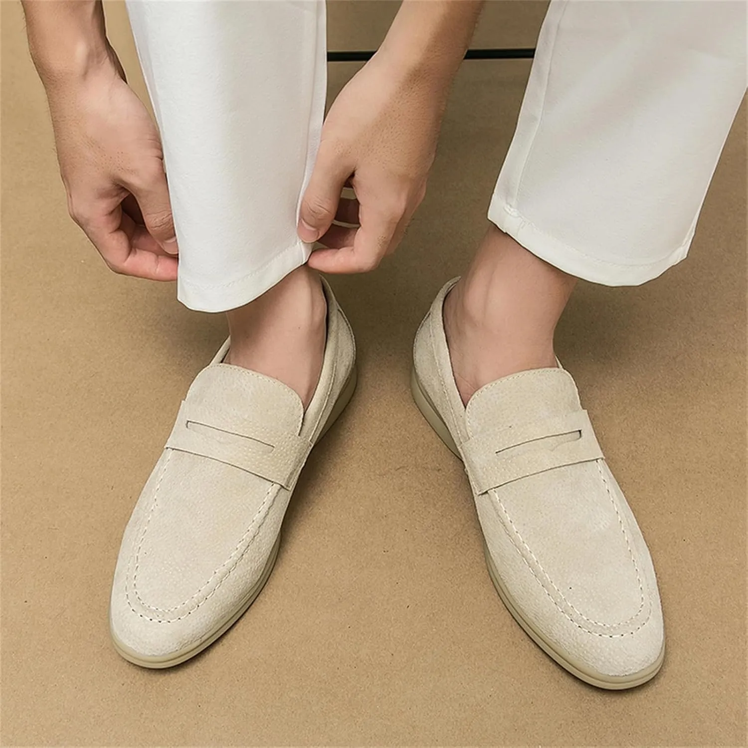 Men's Retro Business Formal Leather Penny Loafers Slip on Flat Lightweight Driving Boat Shoes