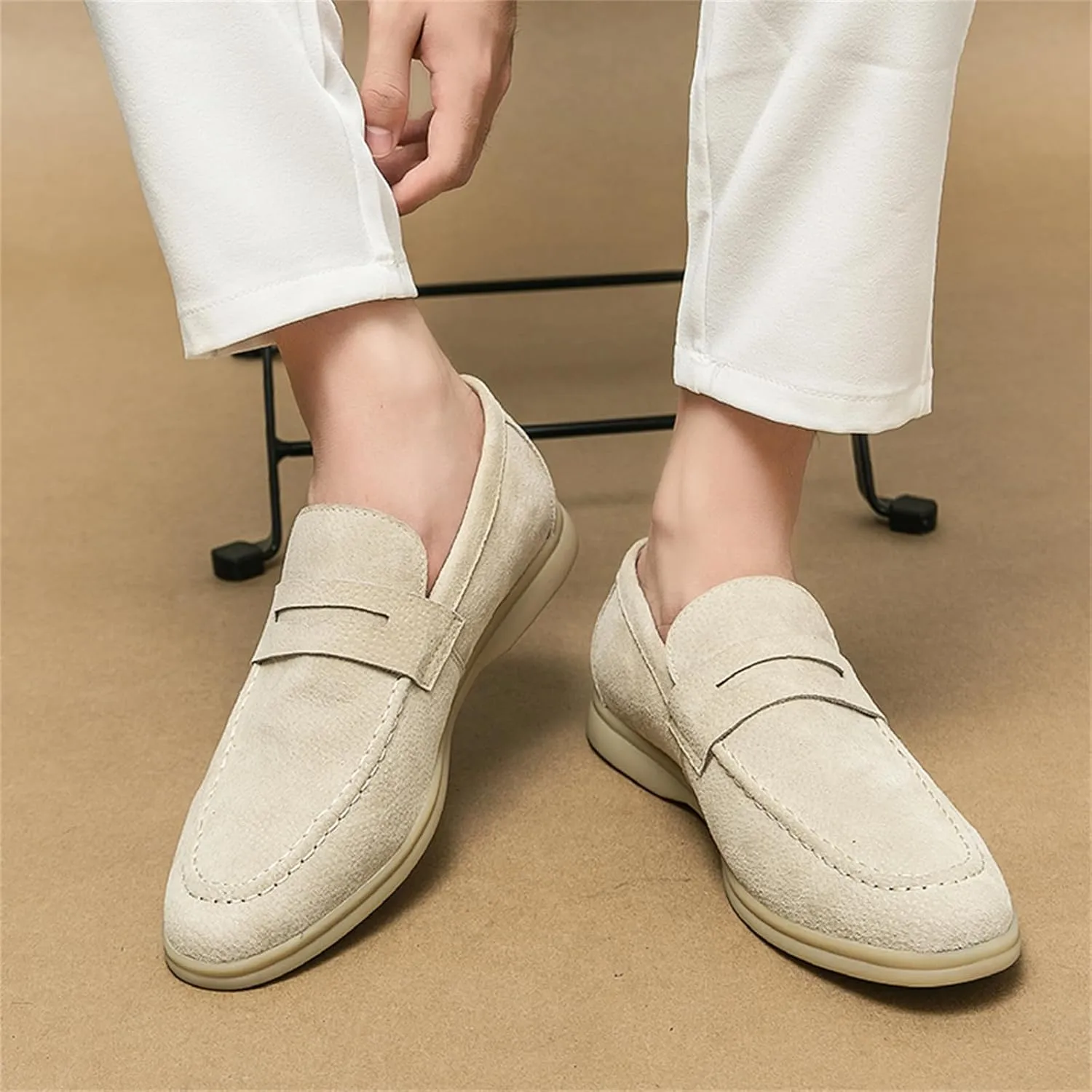 Men's Retro Business Formal Leather Penny Loafers Slip on Flat Lightweight Driving Boat Shoes